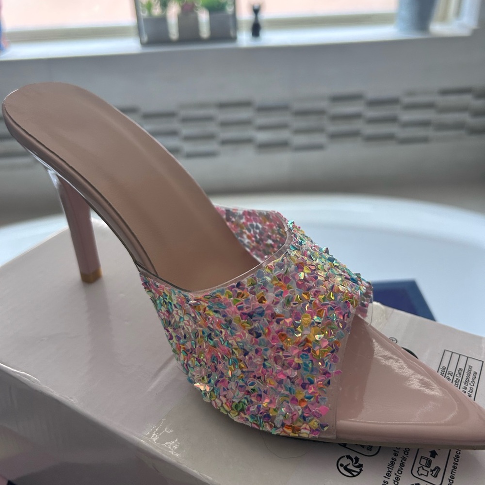 Elegant Pink Sequin Women's Heels